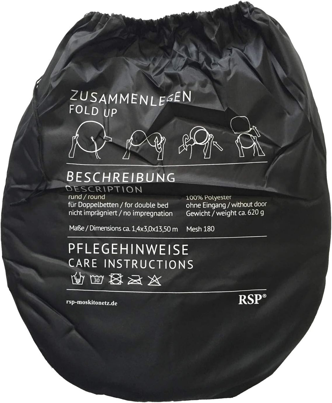 RSP® Moskitonetz Home für Doppelbetten mit extra grossem Spannring für Zuhause Einheitsgrösse Schwar