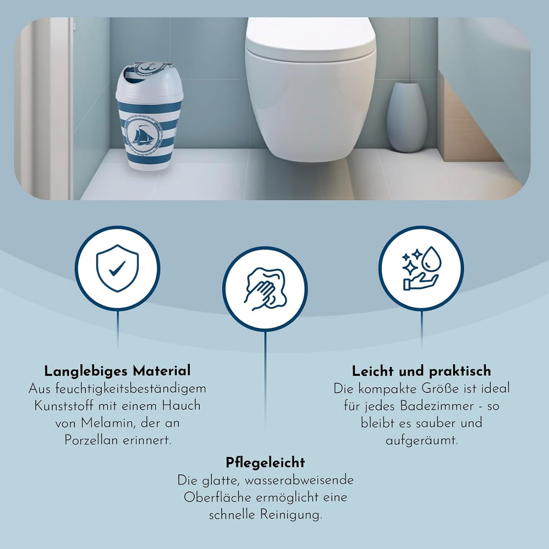 FH - Mülleimer Bad, WC Badezimmer Mülleimer Schiff Motiv - Badezimmer Zubehör, Bad Accessoires, aus