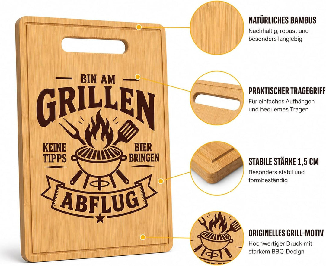 Geschenk für Männer, Bambus Grillbrett mit Grusskarte, lustiges Schneidebrett 32 x 22 x 1,5 cm, Gril