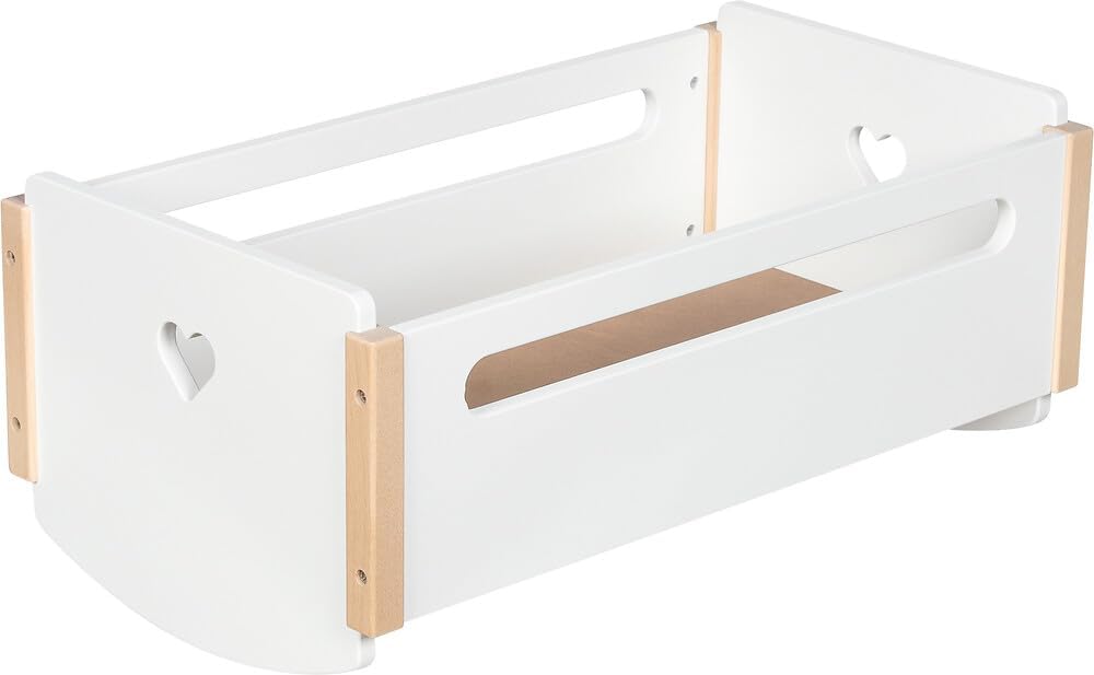 goki 51432 - Puppenwiege Herz, 52,2 x 30,3 x 22 cm, weiss &amp; Natur, Holz-Puppenbett mit Schaukelkufen