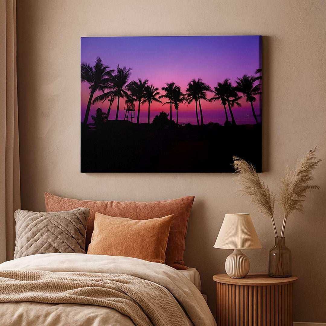 Bilder auf Leinwand 100x70cm Leinwandbild Sonnenuntergang dämmerung sonne palme Gross Wanddeko Bild