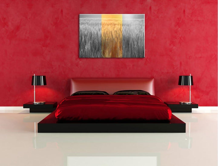 Romantisches Getreidefeld bei Sonnenuntergang schwarz/weiss Format: 100x70 auf Leinwand, XXL riesige