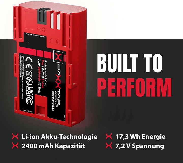 Baxxtar LP-E6N Akku 2400mAh Ersatzakku kompatibel mit Canon EOS 5D Mark II Mark III 5DS R5 R 6D 7D 6