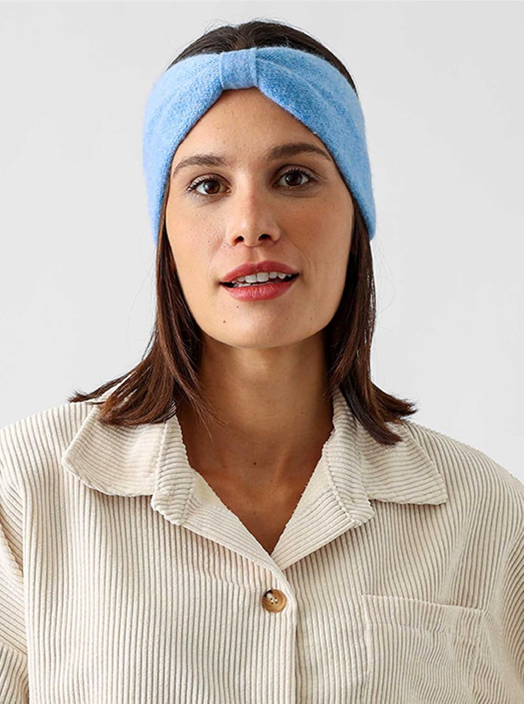 Zwillingsherz Stirnband aus 100% Kaschmir - Hochwertiges Kopfband im Uni Design für Damen Frauen - W