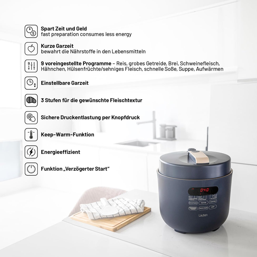 Lauben Schnellkochtopf 5000AT Electric Pressure Cooker mit einem Fassungsvermögen von 5 l, 9 Program