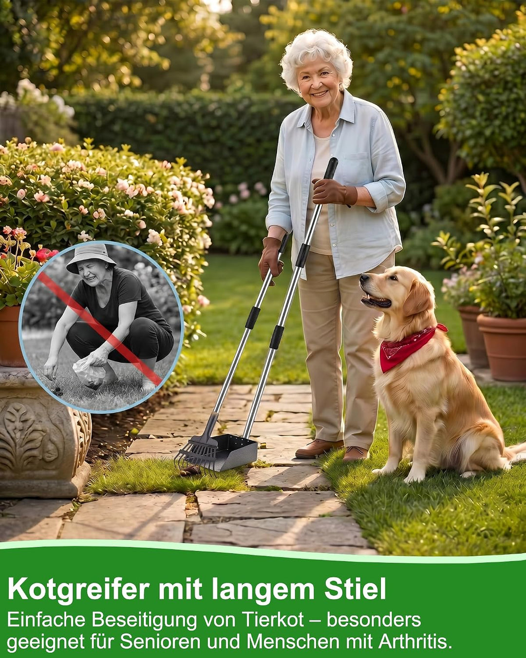 Hundekotschaufel und Harke Set – Hundekotsammler aus Edelstahl | Mit langem Griff für grosse mittelg