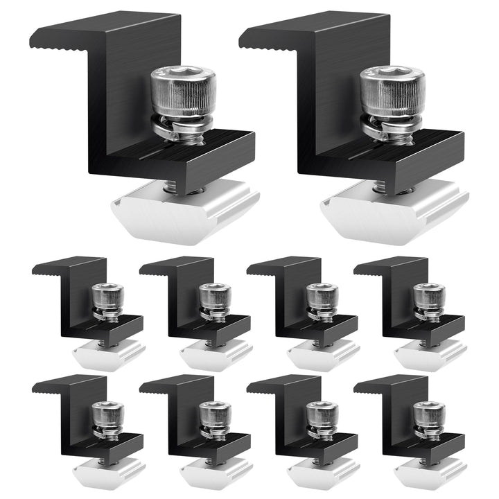 Solarmodulhalterung Endklemmen 30mm Schwarz: 10 Stück PV-Halterung, Aluminium-Befestigung für Dach,