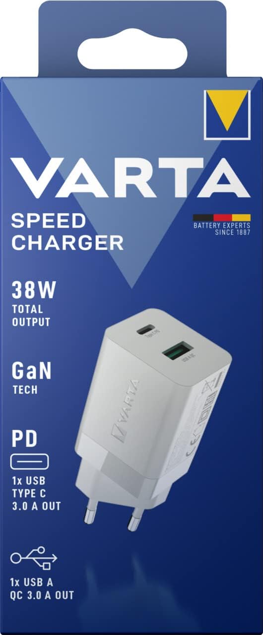 VARTA Ladegerät, Ladeadapter 38 W, gleichzeitiges Laden für 2 Geräte, Speed Charger, ultraleicht, La