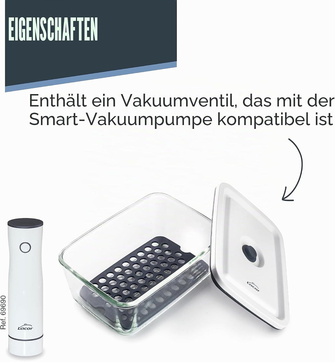LACOR - 69689 - luftdichter Lebensmittelbehälter, 1,5 Liter, smart, Borosilikatglas, spezielles Vaku