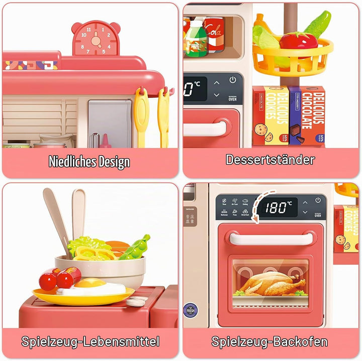 deAO Kinderküche “My Little Chef“ mit Sounds und Licht, Dampf, 50PCS kinderküche zubehör enthalt Ges