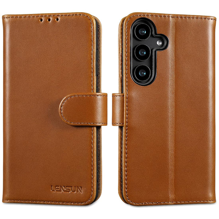 LENSUN Lederhülle für Samsung Galaxy S25 Echtleder, Handyhülle [Brieftasche][RFID Schutz][Standfunkt