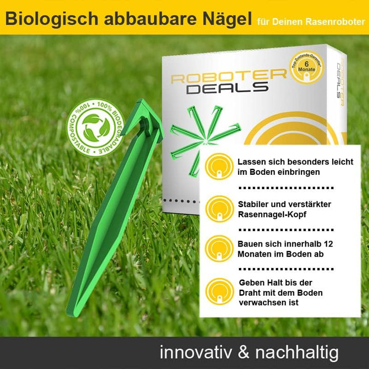 HRobotic Accessoires Biologisch abbaubare Rasennägel, Rasen-Haken, Erdnägel (100 Stück) für alle Ras