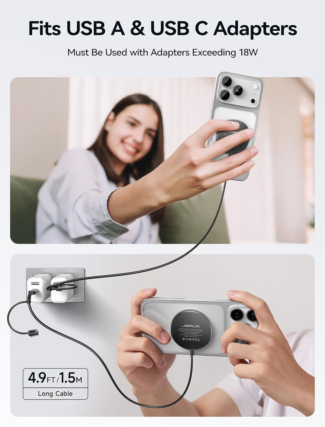 JSAUX 15W Mag-Safe Ladegerät Magnetisches Kabelloses Wireless Charger Pad Induktive Ladestation Komp