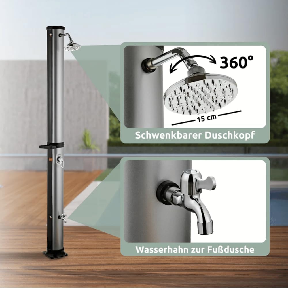 DELUKE Outdoor Solardusche 35 Liter inkl. Wasserspeicher - Mit Abdeckung | Solar Gartendusche warmes