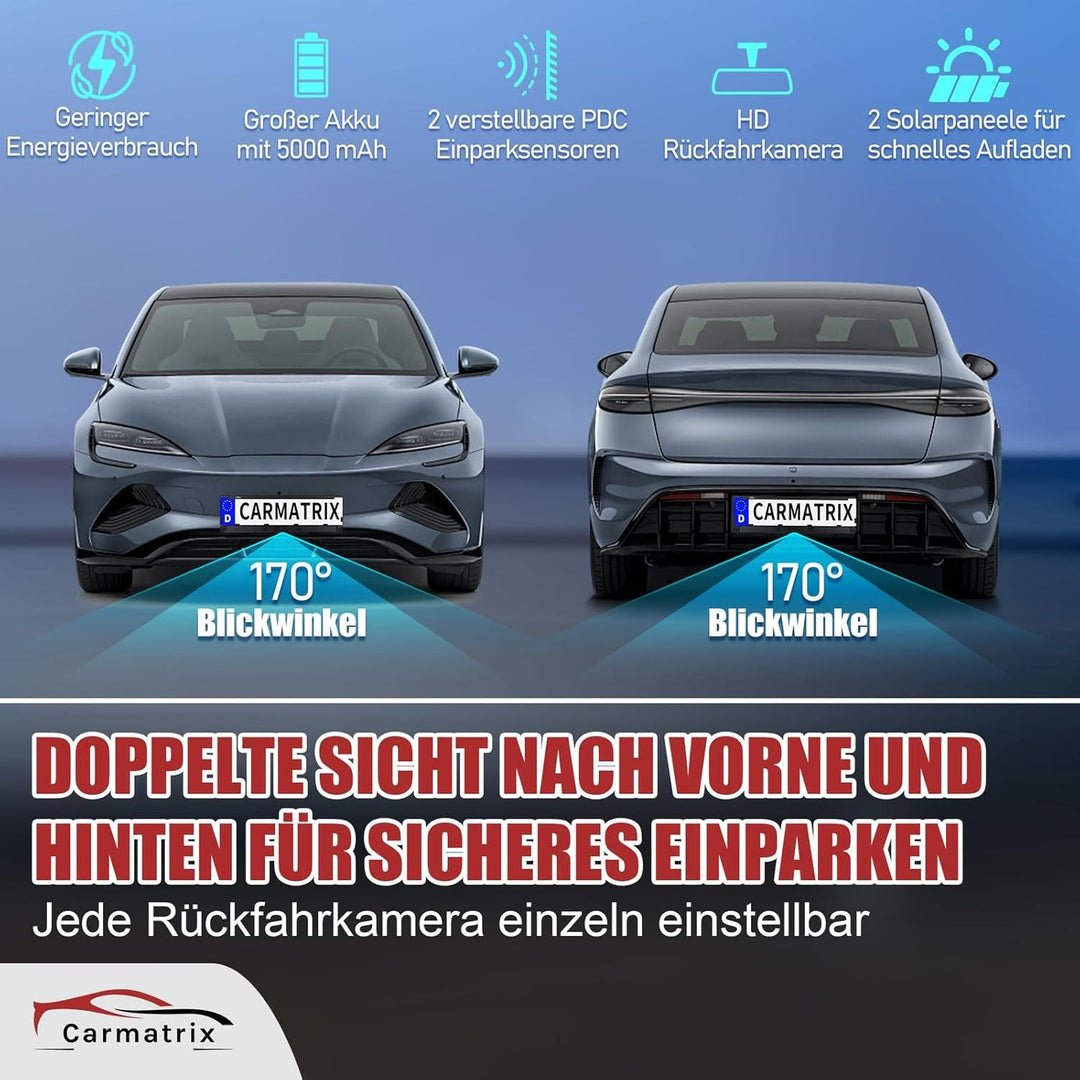 Funk Solar Auto Rückfahrkamera im Nummernschild 5" IPS Monitor Rückfahrsystem mit Solarpanel im Kenn