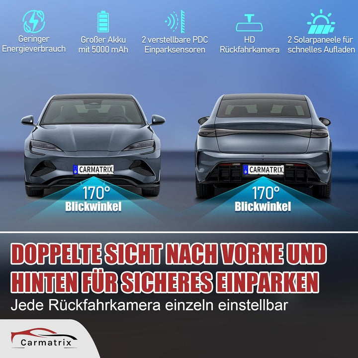 Funk Solar Auto Rückfahrkamera im Nummernschild 5" IPS Monitor Rückfahrsystem mit Solarpanel im Kenn
