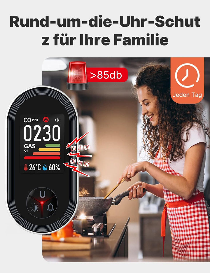 MOES Kohlenmonoxid- und Gasmelder mit Stecker, 4-in-1 CO-Melder mit Temperatur- & Luftfeuchtigkeitss