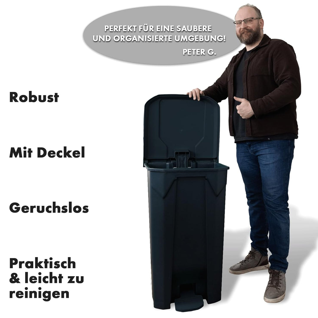 casa pura Mülltonne, Mülleimer 80 Liter, Grauer Deckel, Abfalleimer für Küche und Büro, Mülltrennsys