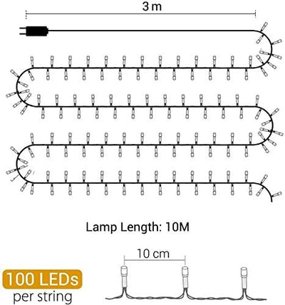 GlobaLink 10M LED Lichterkette Aussen, 100LEDs Lichterkette Warmweiss Strom mit 8 Modi IP44 Wasserdi