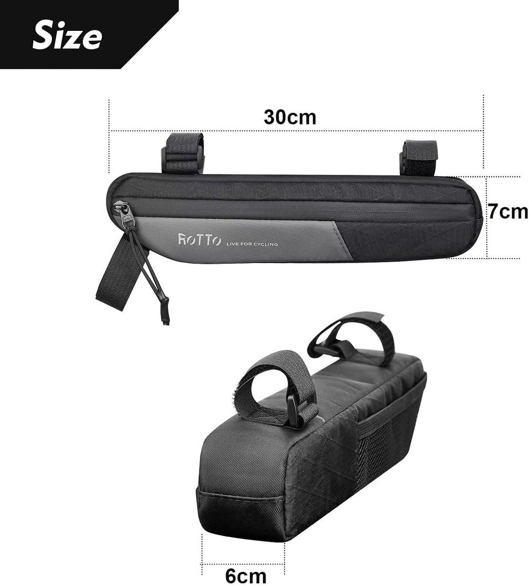 ROTTO Fahrrad Rahmentasche Wasserdicht Dreieck Tasche unter Oberrohr mit Mesh-Tasche 1.2L für MTB Eb