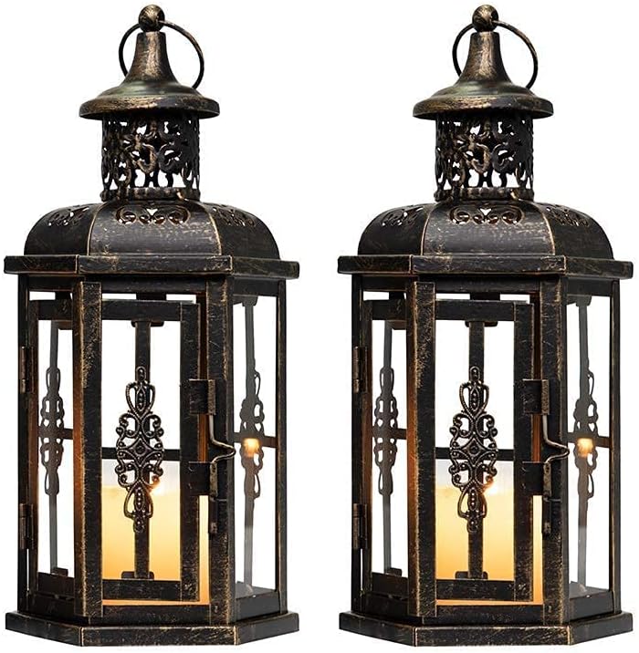 JHY DESIGN Glas Hängend Kerzen Laternen, 25cm Hohe Hohle Geschnitzte Dekoration Vintage Laternen, De