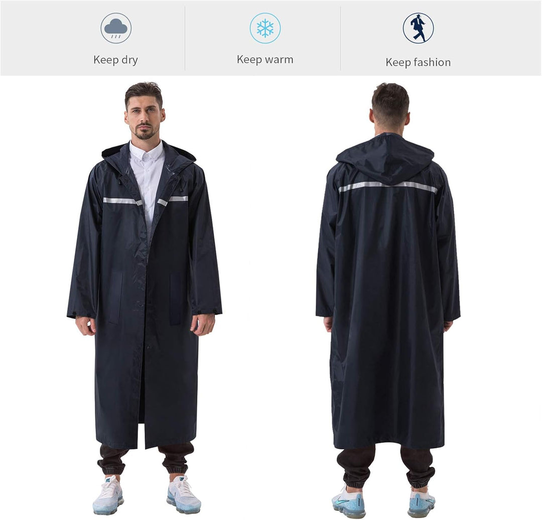 ioutdoor Regenmantel 100% Wasserdicht, der Extra Lange Regenschutz mit Taschen/Reflexstreifen/Kordel