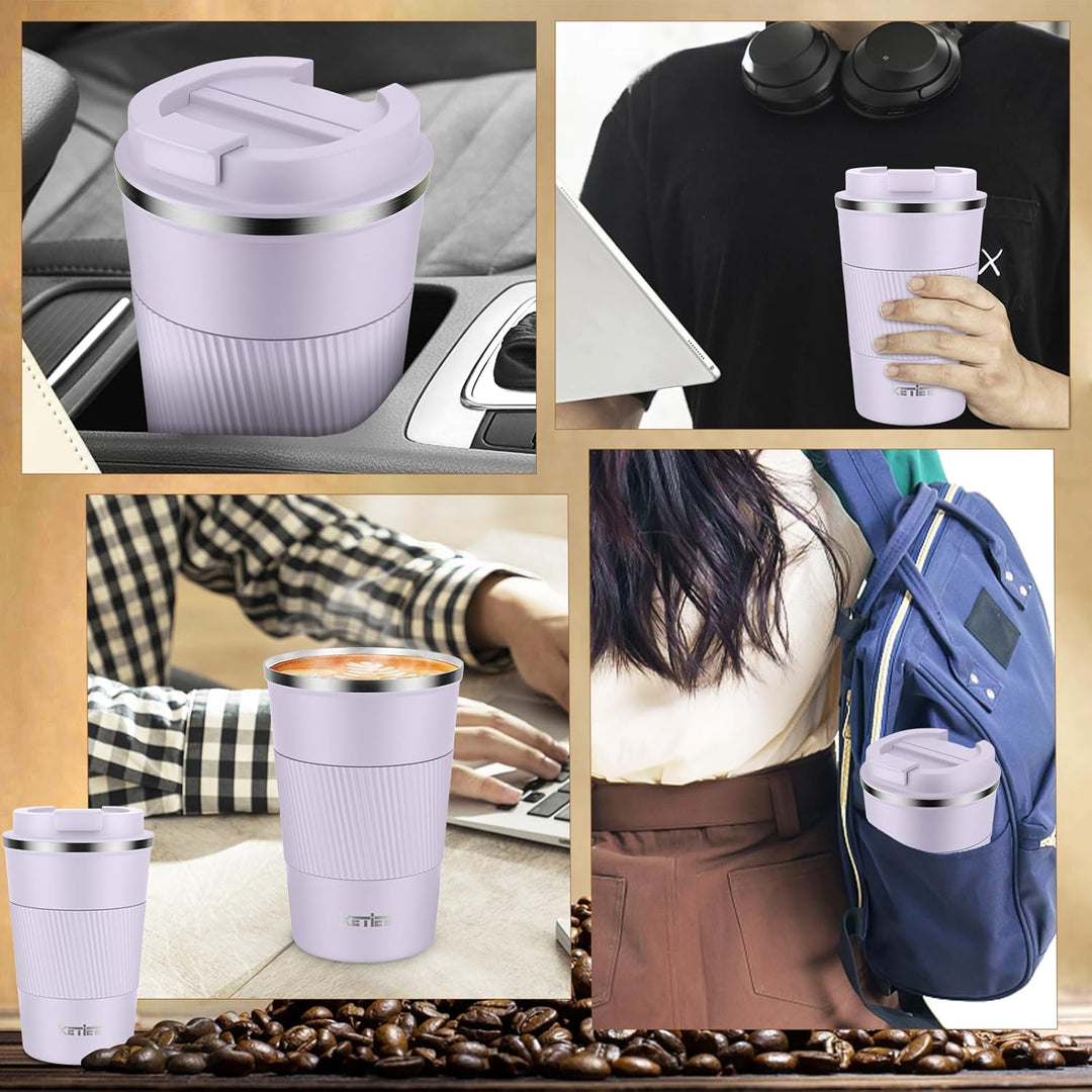 KETIEE Kaffeebecher to go,380ml Thermobecher Kaffee-to-go,Kaffeebecher Thermo,Doppelwandig Reisebech