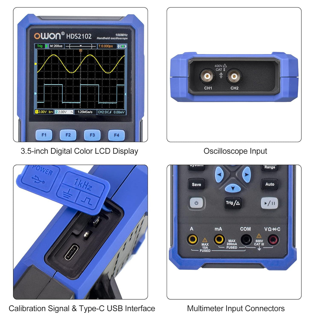 HDS2102 2-in-1-Handheld-Digitaloszilloskop 2 Kanäle mit 100 MHz Bandbreite Digitales True-RMS-Multim