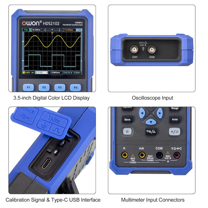 HDS2102 2-in-1-Handheld-Digitaloszilloskop 2 Kanäle mit 100 MHz Bandbreite Digitales True-RMS-Multim