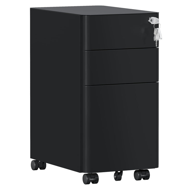 Rollcontainer, Mobiler Aktenschrank mit Schloss, Abgerundeten Ecken, 4 Schlüssel, Druckertisch, Bere
