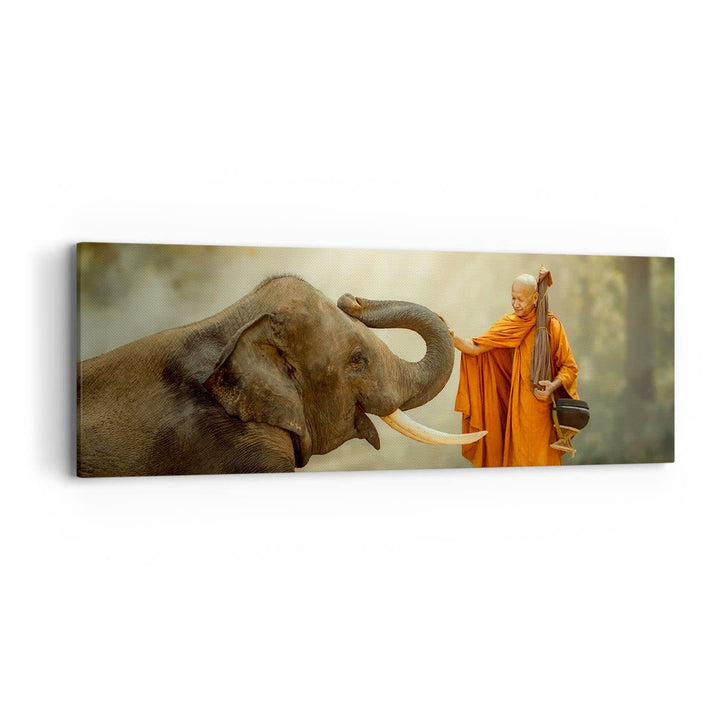 Panorama Bilder auf Leinwand Elefant Mönch Stosszahn Leinwandbild 90x30cm Wandbilder Dekoration Wohn