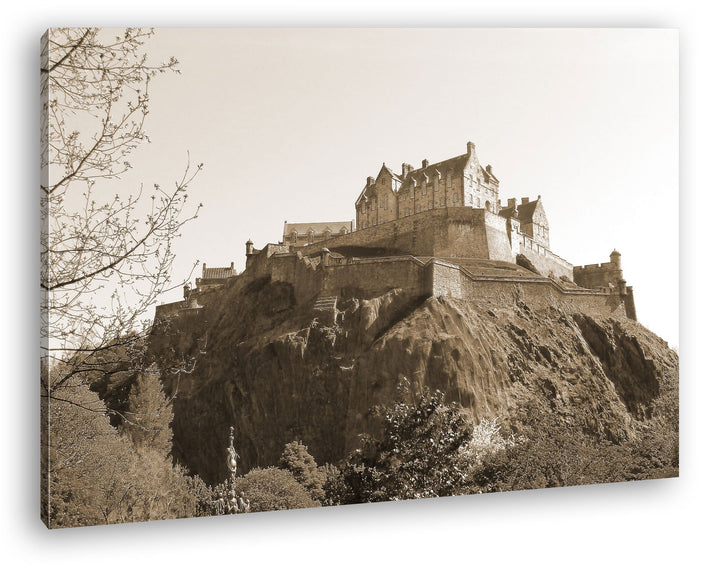 deyoli Burg in Edinburgh Schottland Format: 80x60 Effekt: Sepia als Leinwandbild, Motiv fertig gerah