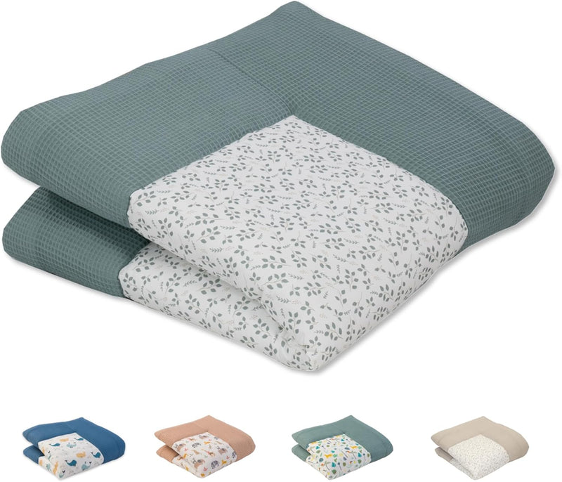 ULLENBOOM® Baby Krabbeldecke 100x100 cm gepolstert - Floral-Grün (Made in EU) - Krabbeldecke für Bab