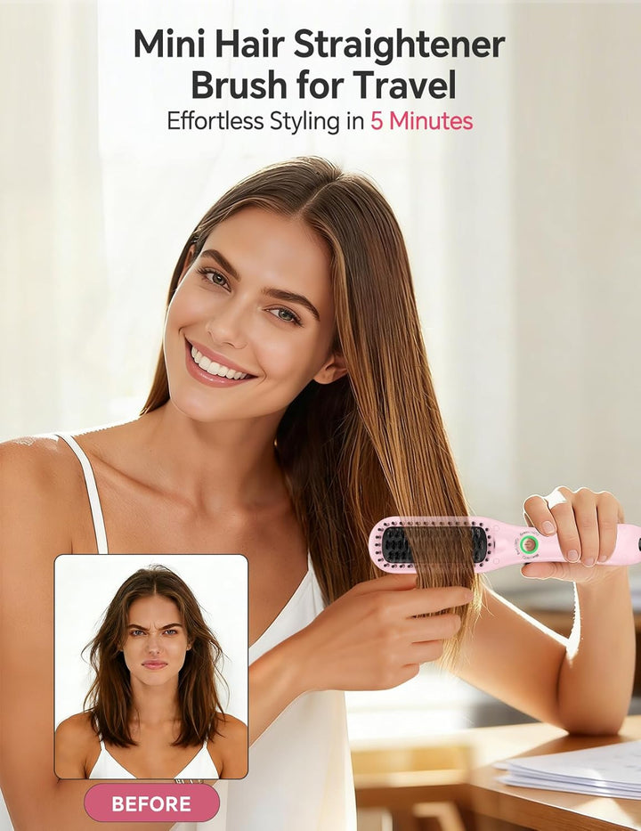 LANDOT Mini Glättbürste Haarglätter Bürste: Glätteisen & Haarbürste 2in1 für Einfaches und Schnelles