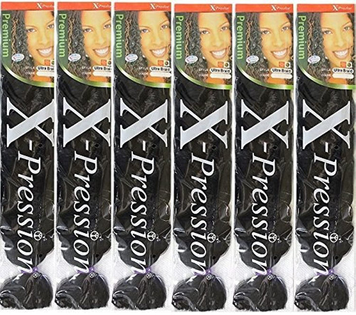 X-pression Premium Original Ultra Braid. - Color 1 ( ) by X-pression 1 6 Pack, 1 6 Pack