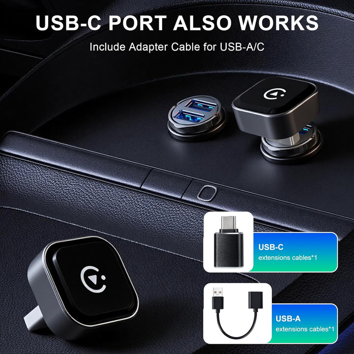 Mini USB Wireless CarPlay Adapter for iPhone & Wireless Android Auto 2-in-1 Adapter | Convert Wired