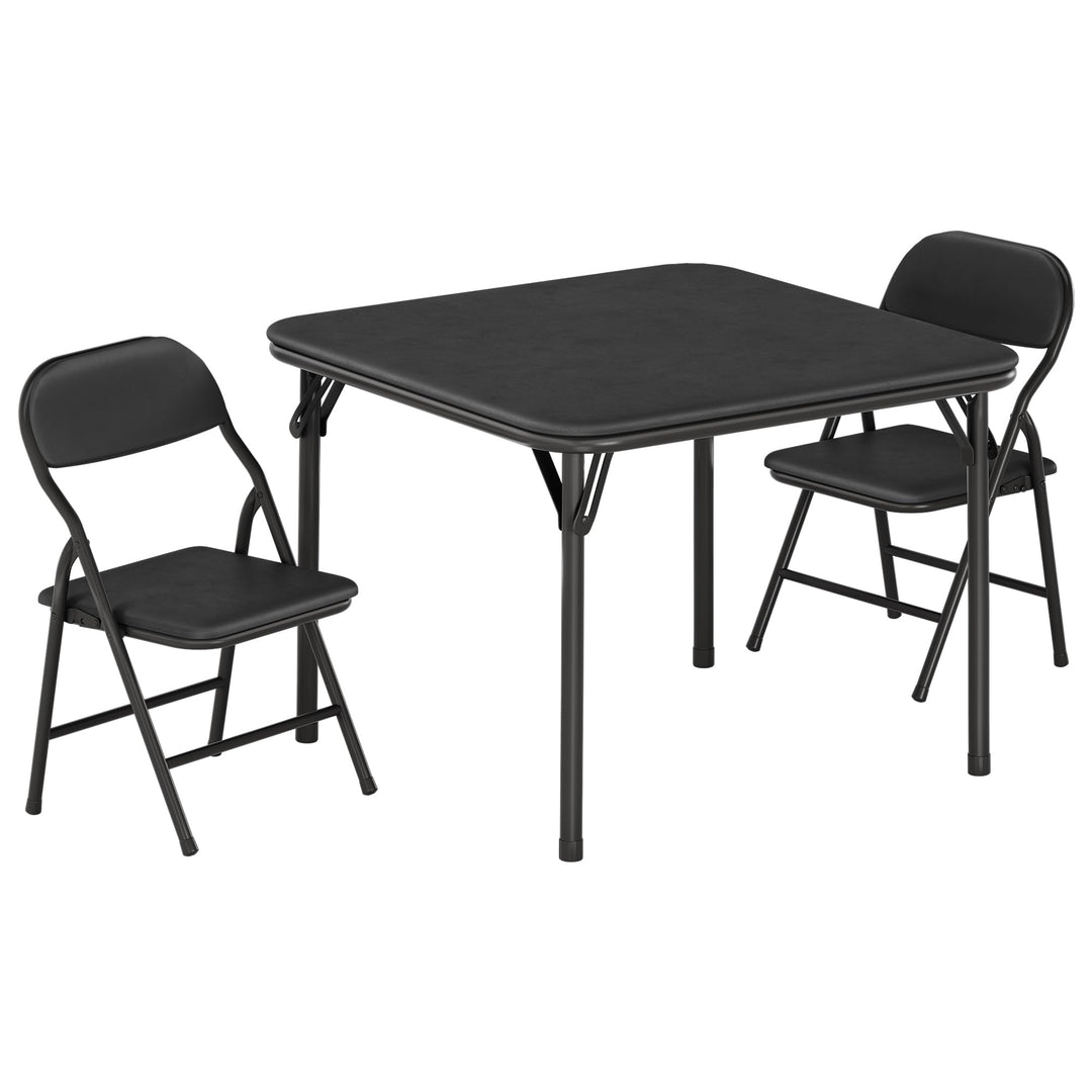 Zusammenklappbares Kinder-Set – quadratischer Tisch mit 2 gepolsterten Stühlen, Metallgestell, ideal