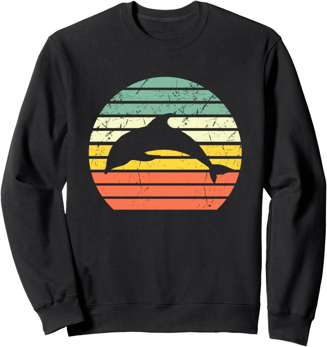 Delphin Springende Silhouette Vintage Retro Sonnenuntergang Sweatshirt