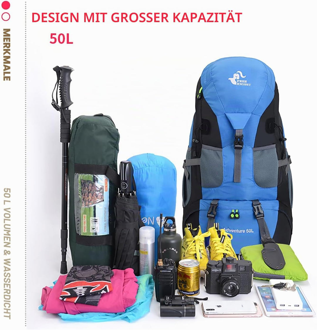 Bseash 50L Leichter wasserfester Wanderrucksack, Outdoor Sport Tagesrucksack Multifunktions Reisetas