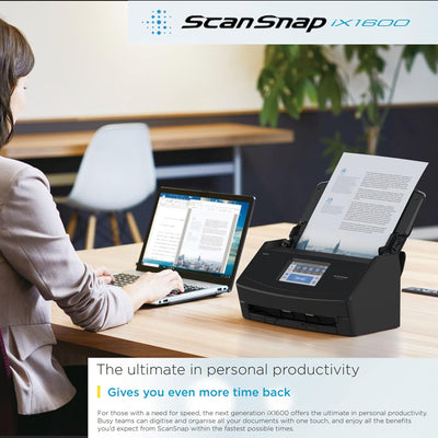 ScanSnap iX1600 Desktop Dokumentenscanner Schwarz - 5 GHz - Duplex, ADF, A4, WLAN, Touchscreen, USB