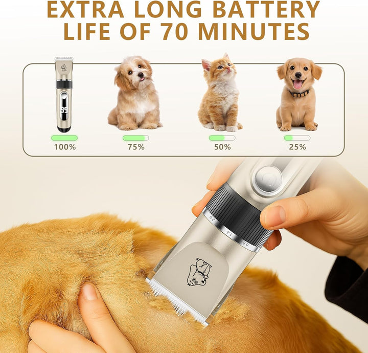 NWOUIIAY IPX7 Schermaschine Hund Leise Tierhaarschneider Waschbar Profi Drahtlose Wiederaufladbare T