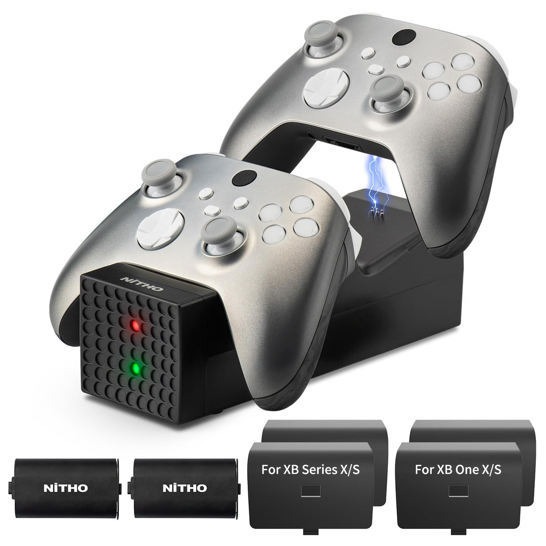 NiTHO Xbox Controller Doppel-Ladestation mit 2 x Wiederaufladbaren Akkupacks für Xbox One/Xbox Serie