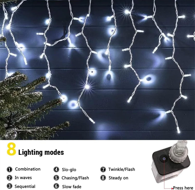 Eisregen Weihnachtslichterkette Aussen, BrizLabs 480 LED Weiss Eiszapfen Lichterkette Innen Weihnach