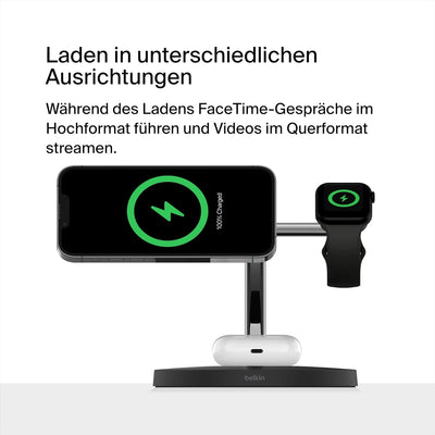 Belkin drahtloses MagSafe 3-in-1-Ladegerät, MagSafe ladestation 15 W, schnelles Laden für das iPhone