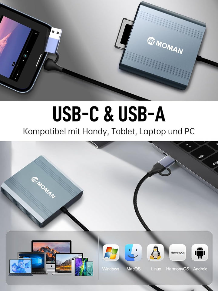 CFexpress Kartenleser, Moman C1B Tragbar Speicherkartenleser Adapter Aluminium USB C 3.1 Gen 2 zu CF