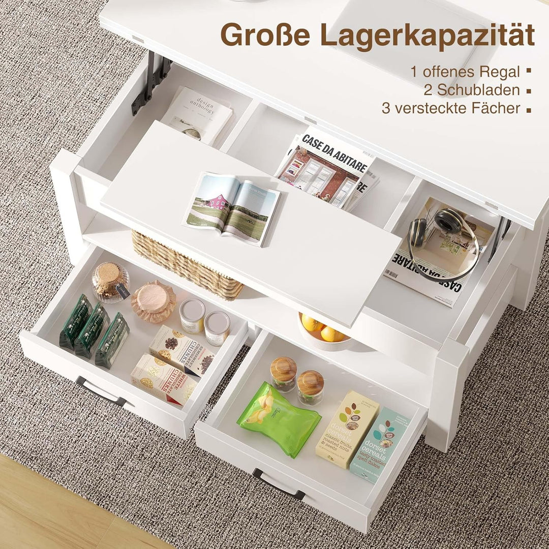 Rolanstar Couchtisch Höhenverstellbar, Wohnzimmertisch mit Schublade & verstecktem Fach, Kaffeetisch