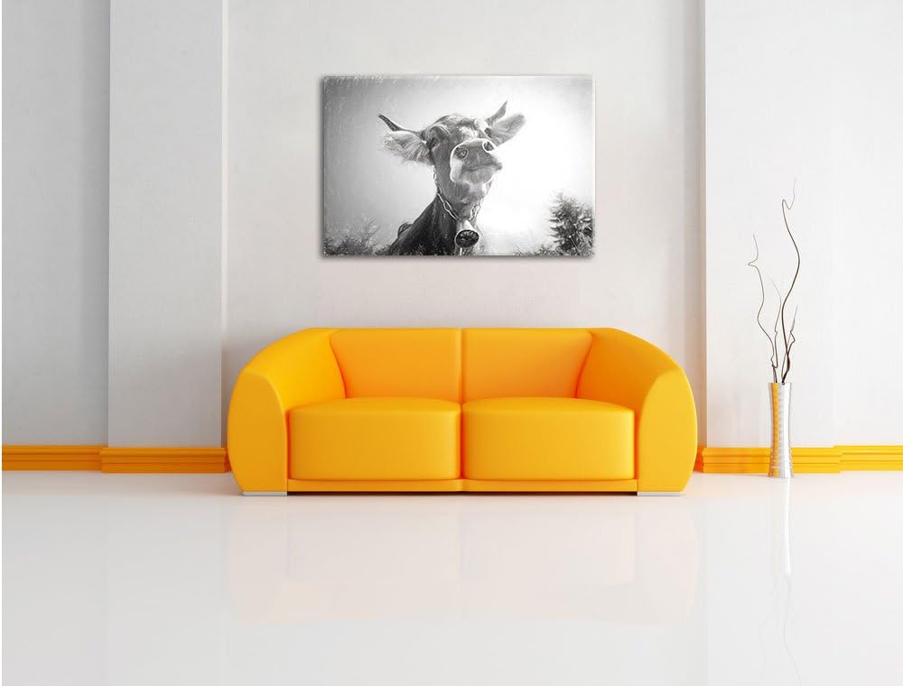 Pixxprint Portrait Einer Kuh als Leinwandbild/Grösse: 100x70 cm/Wandbild/Kunstdruck/fertig bespannt,
