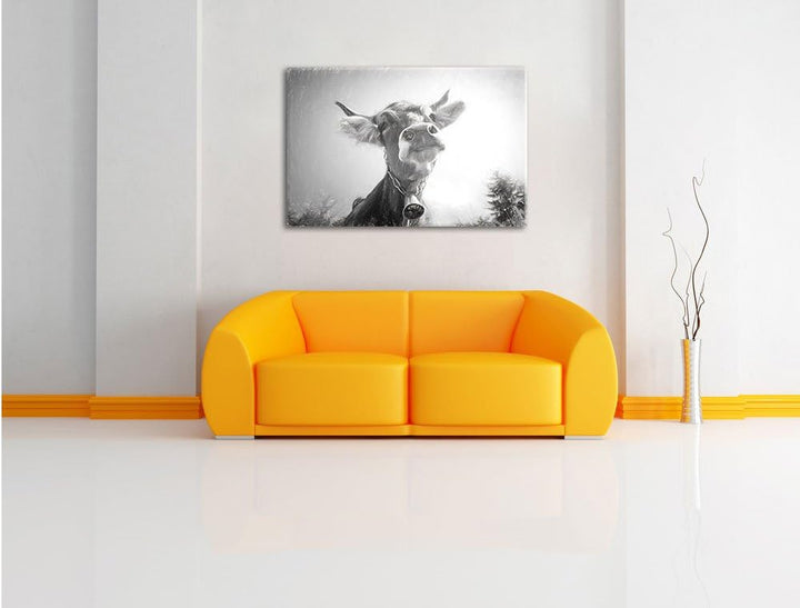 Pixxprint Portrait Einer Kuh als Leinwandbild/Grösse: 100x70 cm/Wandbild/Kunstdruck/fertig bespannt,