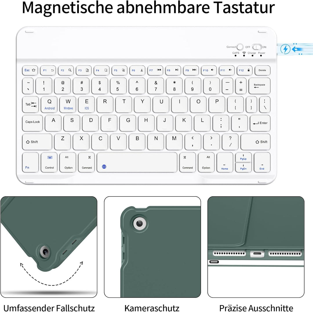 Tastatur Hülle für iPad 9. Generation / 8. Generation / 7.Generation 10,2 Zoll, Magnetisch Abnehmbar