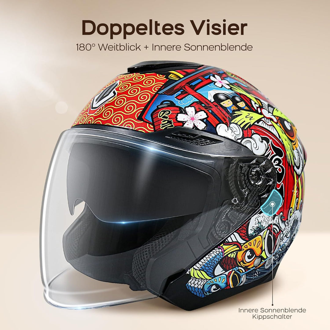 NENKI Jethelme Halbhelme Rollerhelm Sturzhelm Chopper Helm,Motorradhelm ECE 22.06 mit Doppelvisier S